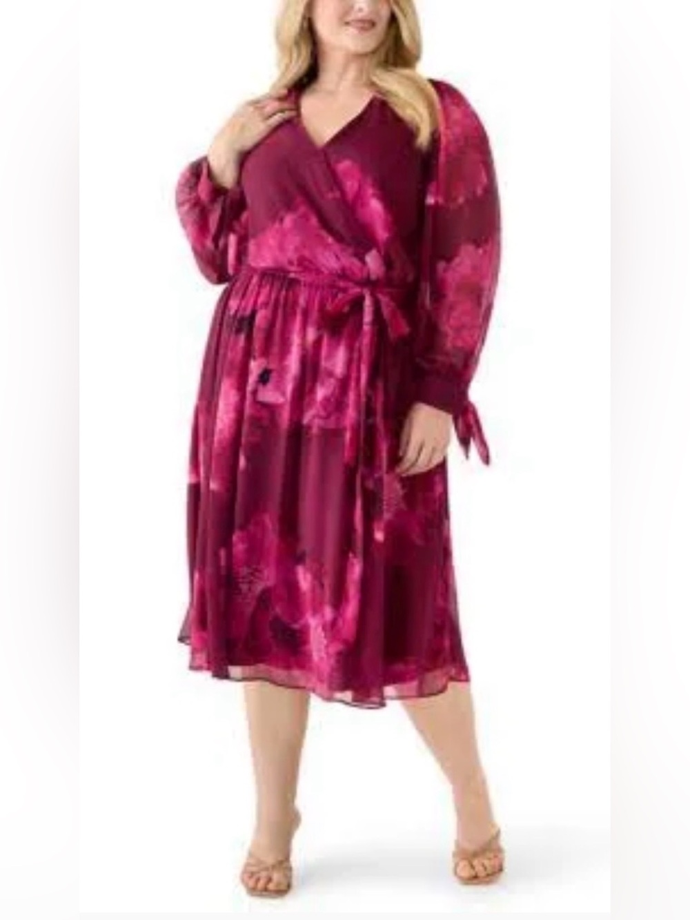 Calvin Klein Floral Midi Dress in Berry Pink